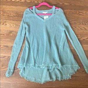 NWT Boho Blu Cold Shoulder Dusty Aqua Sweater
